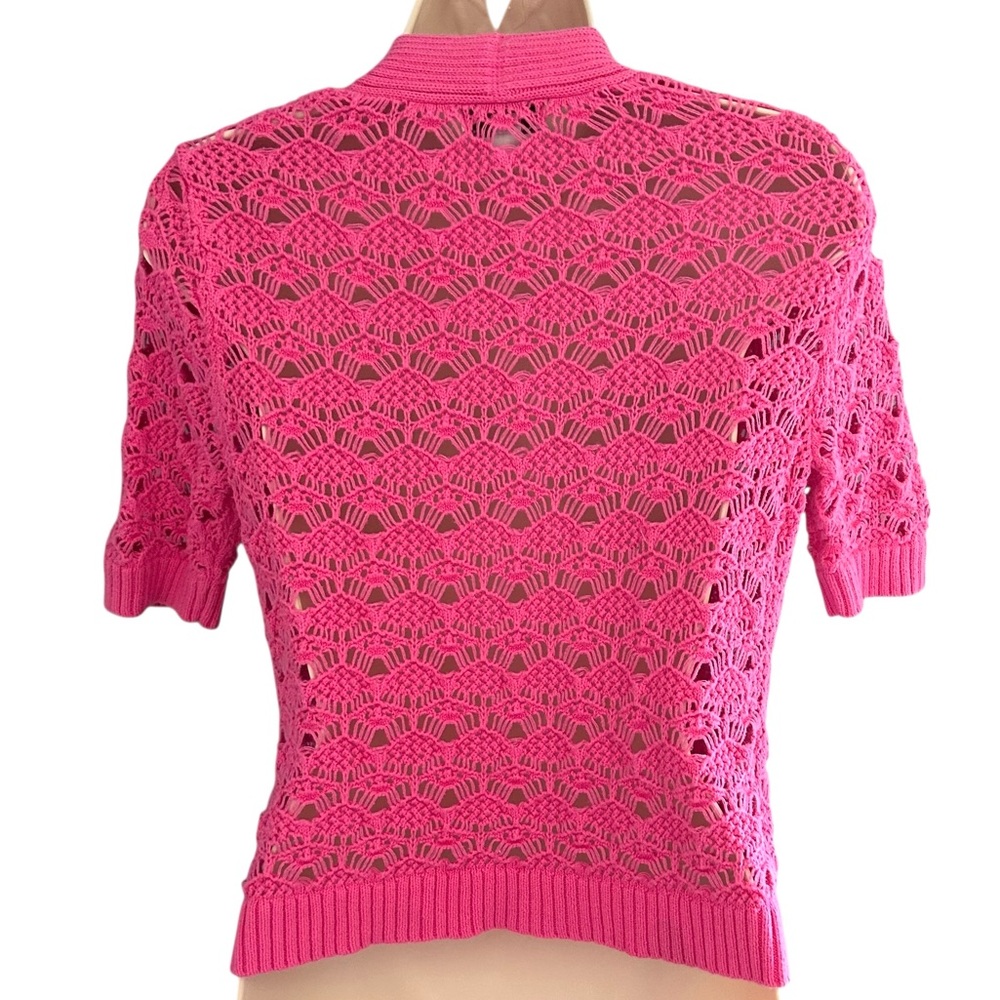 Vintage Y2K Pink Crocheted Shrug / Open Cardigan Short Sleeve Size Small - Picture 4 of 7